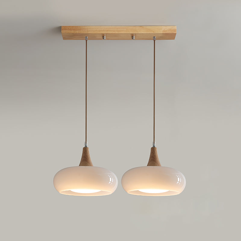 Elara Haus Kitchen Pendant Lighting - Amber Glass and Wood Hanging Light 9