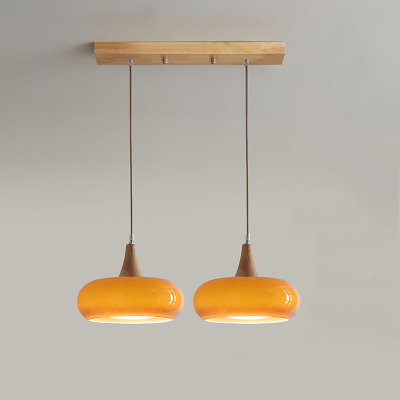 Elara Haus Kitchen Pendant Lighting - Amber Glass and Wood Hanging Light 10