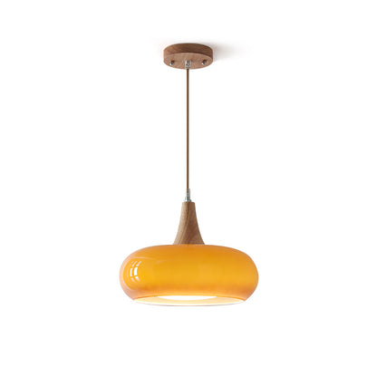 Elara Haus Kitchen Pendant Lighting - Amber Glass and Wood Hanging Light 1