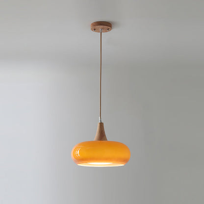 Elara Haus Kitchen Pendant Lighting - Amber Glass and Wood Hanging Light 2