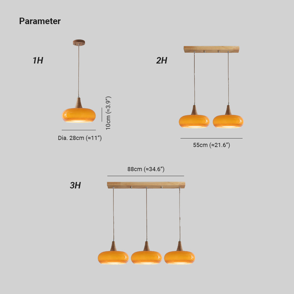 Elara Haus Kitchen Pendant Lighting - Amber Glass and Wood Hanging Light 3