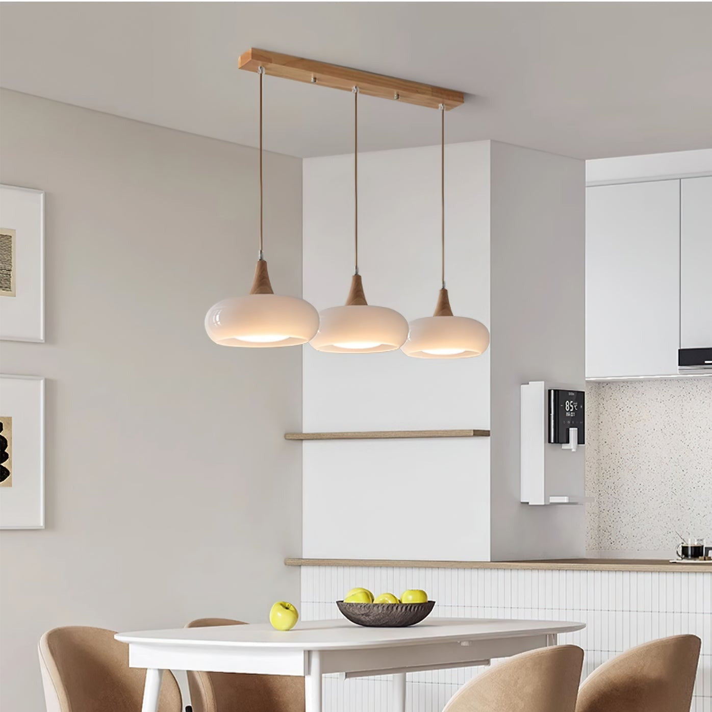 Elara Haus Kitchen Pendant Lighting - Amber Glass and Wood Hanging Light 5