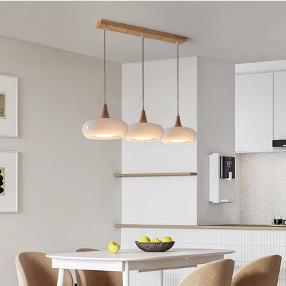 Elara Haus Kitchen Pendant Lighting - Amber Glass and Wood Hanging Light 5