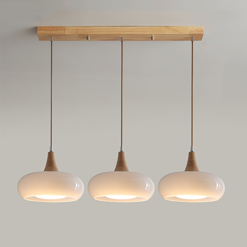 Elara Haus Kitchen Pendant Lighting - Amber Glass and Wood Hanging Light 7