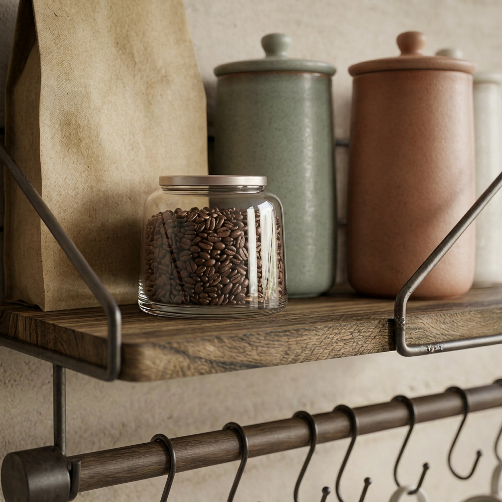 Elara Haus Kitchen Spice Rack Wall Shelf with Mug Hanging Rod