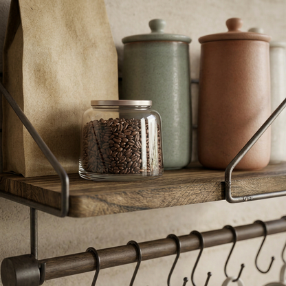 Elara Haus Kitchen Spice Rack Wall Shelf with Mug Hanging Rod