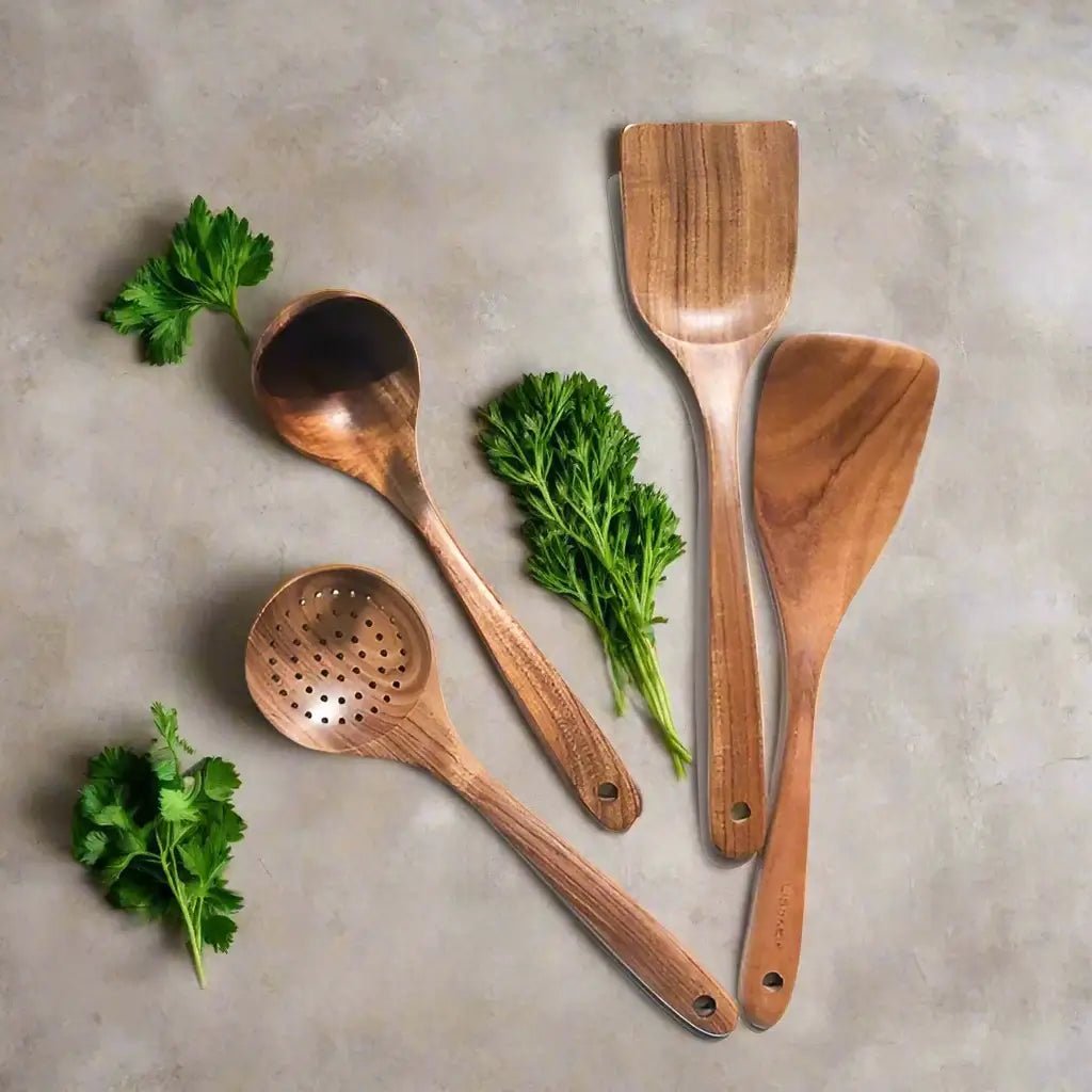 Elara Haus Kitchen Utensil Set - Handcrafted Teak Eco-Friendly Cooking Tools 0