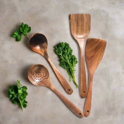 Elara Haus Kitchen Utensil Set - Handcrafted Teak Eco-Friendly Cooking Tools 0