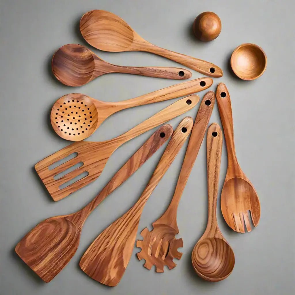 Elara Haus Kitchen Utensil Set - Handcrafted Teak Eco-Friendly Cooking Tools 5