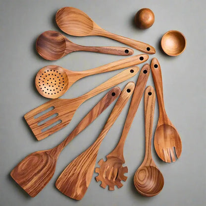 Elara Haus Kitchen Utensil Set - Handcrafted Teak Eco-Friendly Cooking Tools 5