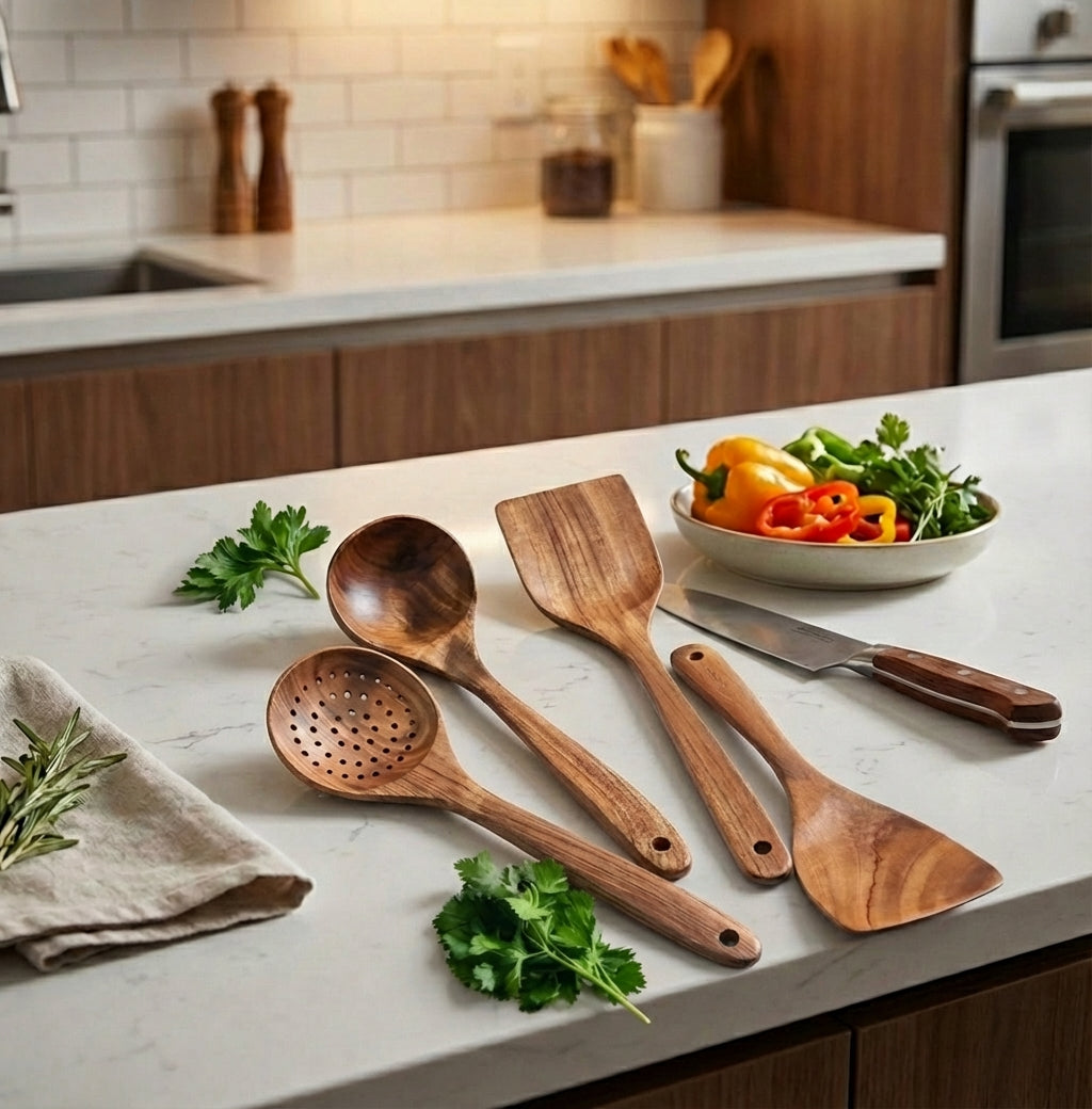Elara Haus Kitchen Utensil Set - Handcrafted Teak Eco-Friendly Cooking Tools
