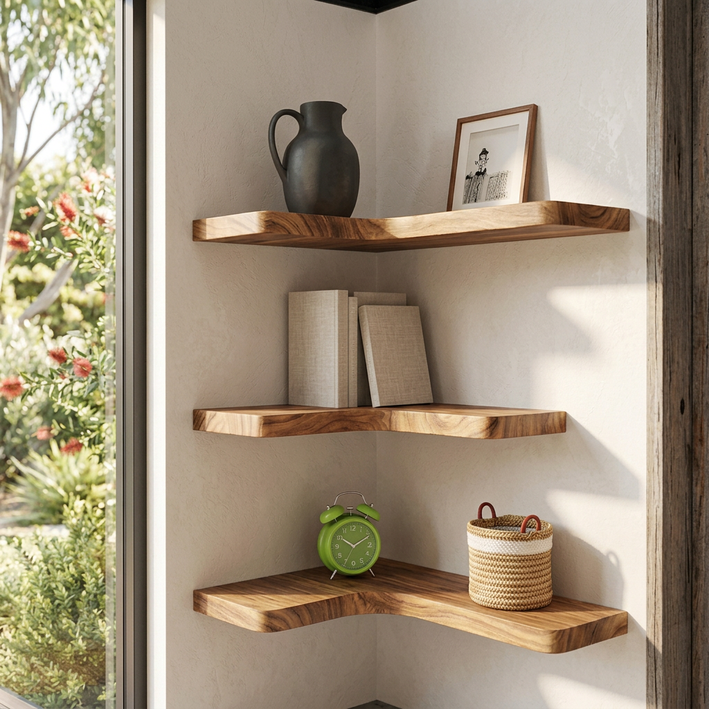 Elara Haus L-Shaped Wood Floating Corner Shelves Set