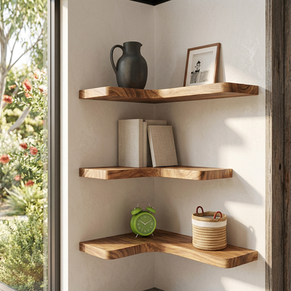 Elara Haus L-Shaped Wood Floating Corner Shelves Set