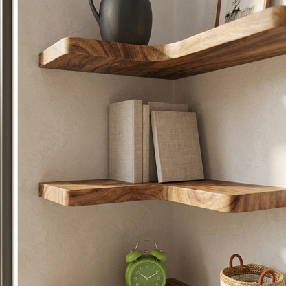 Elara Haus L-Shaped Wood Floating Corner Shelves Set