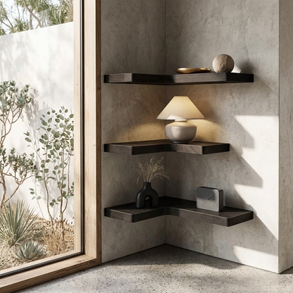 Elara Haus L-Shaped Wood Floating Corner Shelves Set