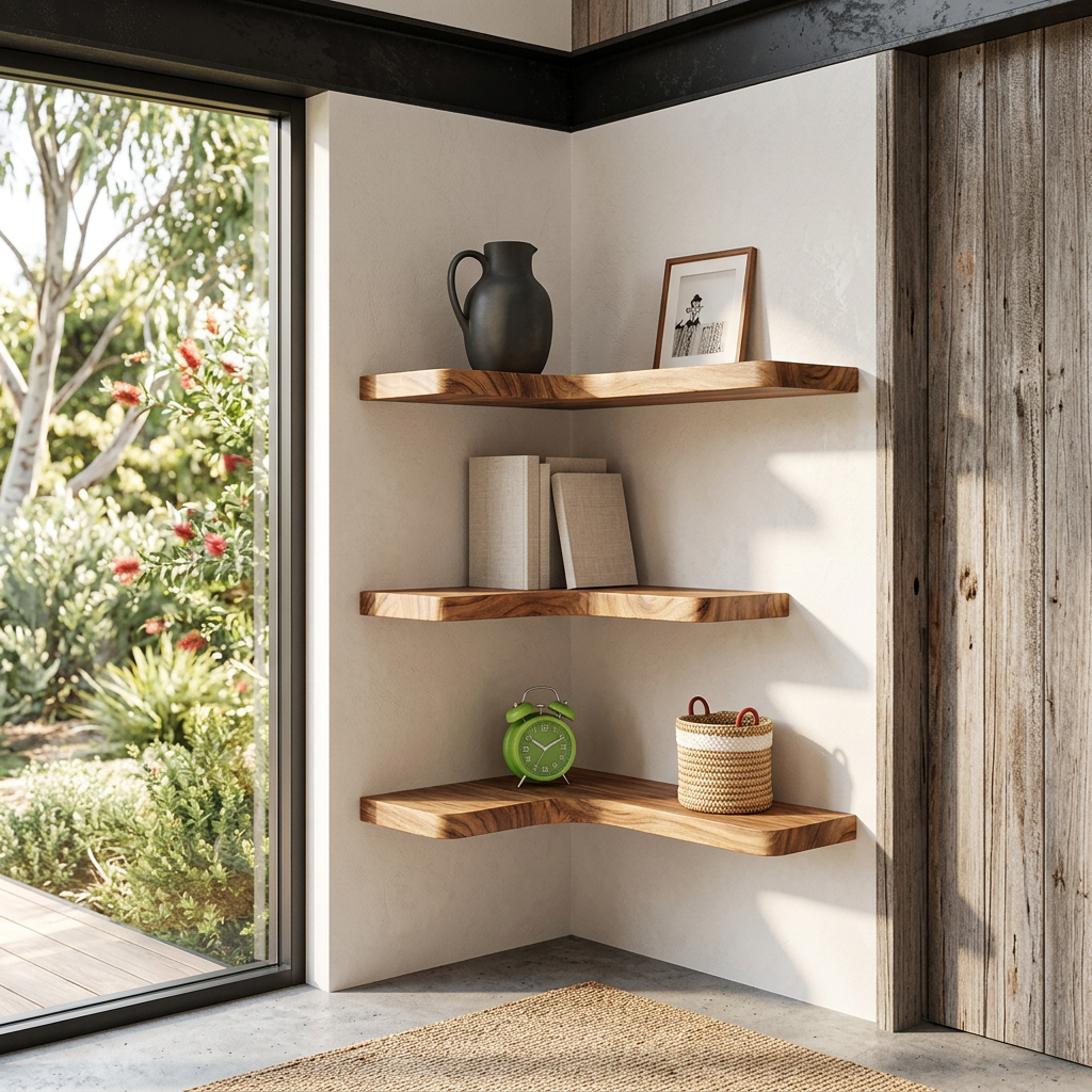 Elara Haus L-Shaped Wood Floating Corner Shelves Set