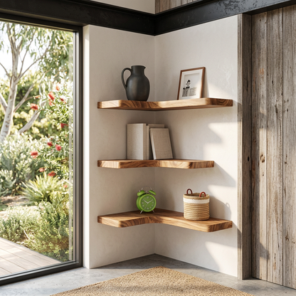 Elara Haus L-Shaped Wood Floating Corner Shelves Set
