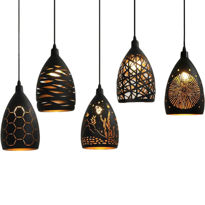 Modern LED pendant lamp – metal shade with a decorative pattern 8