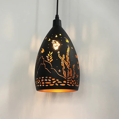 Modern LED pendant lamp – metal shade with a decorative pattern 0