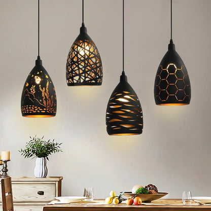 Modern LED pendant lamp – metal shade with a decorative pattern 1