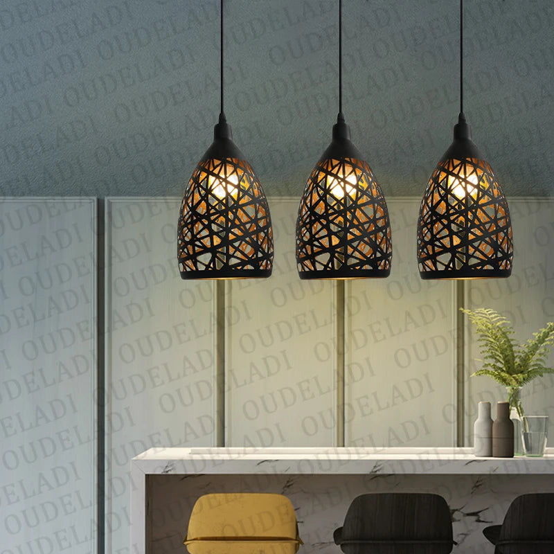 Modern LED pendant lamp – metal shade with a decorative pattern 2