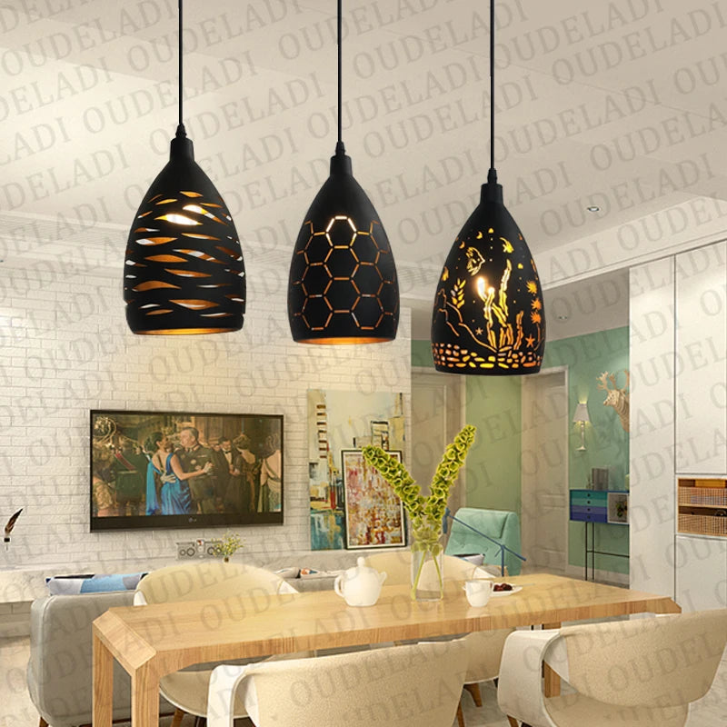 Modern LED pendant lamp – metal shade with a decorative pattern 3