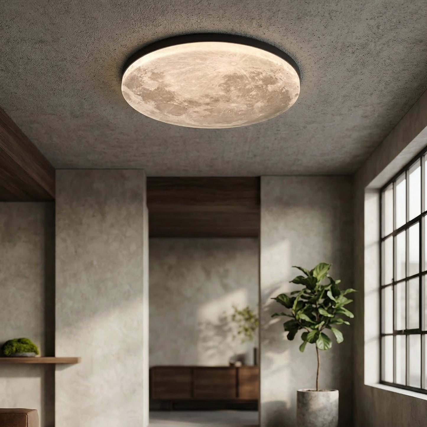 Elara Haus Lunar 3D Crater Plafond – Textured Moon Flush Mount