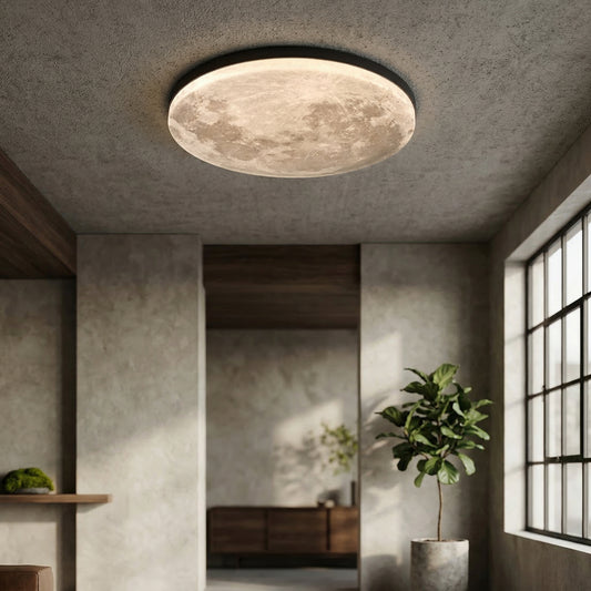 Elara Haus Lunar 3D Crater Plafond – Textured Moon Flush Mount