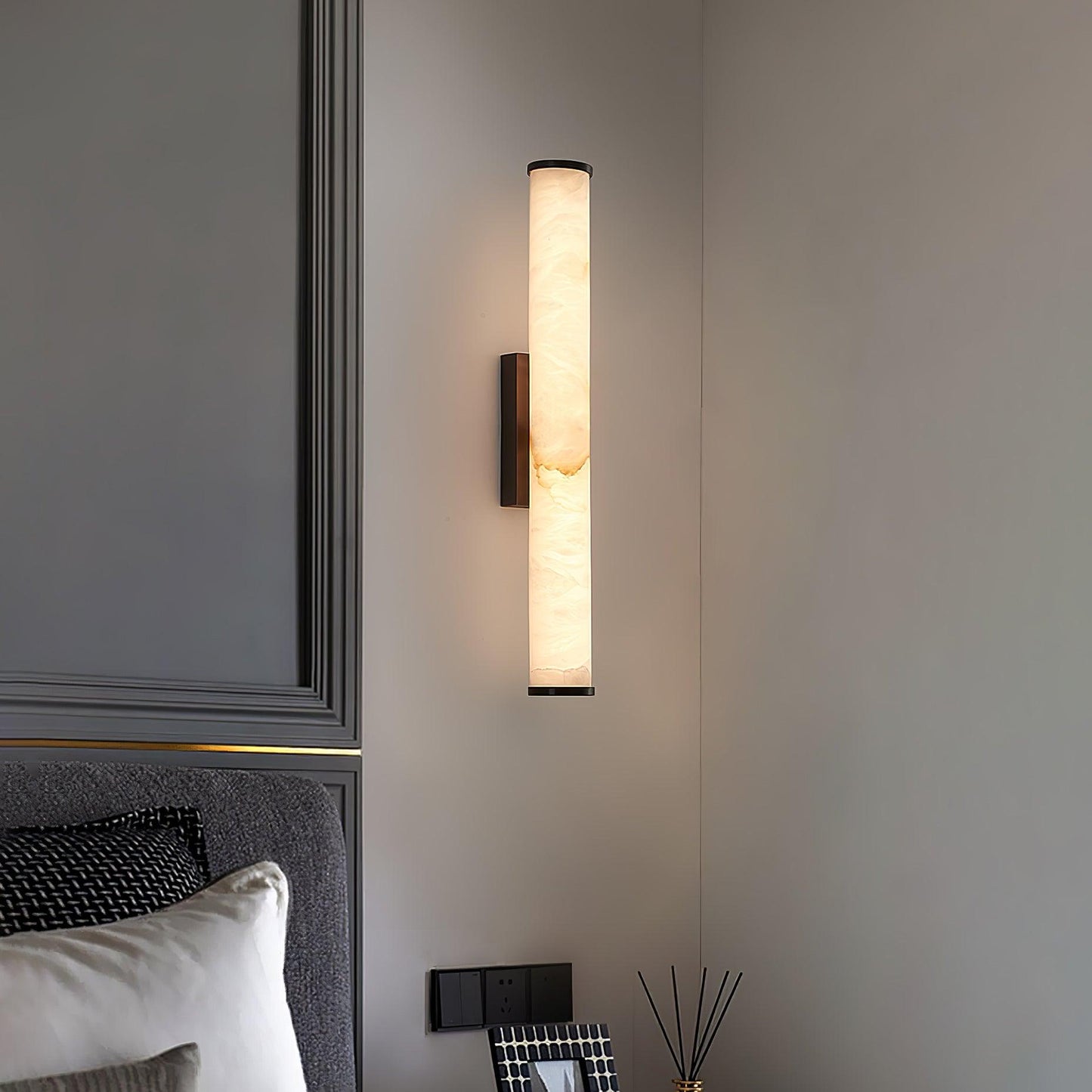 Modern LED wall lamp with an alabaster shade – an elegant wall lamp for the bedroom and living room 0