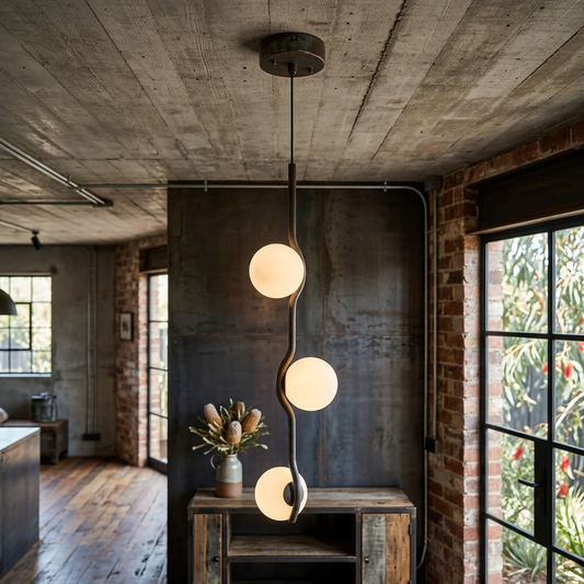 Elara Haus Luxury Glass Globe Pendant – Modern 3-Light Vertical Wave