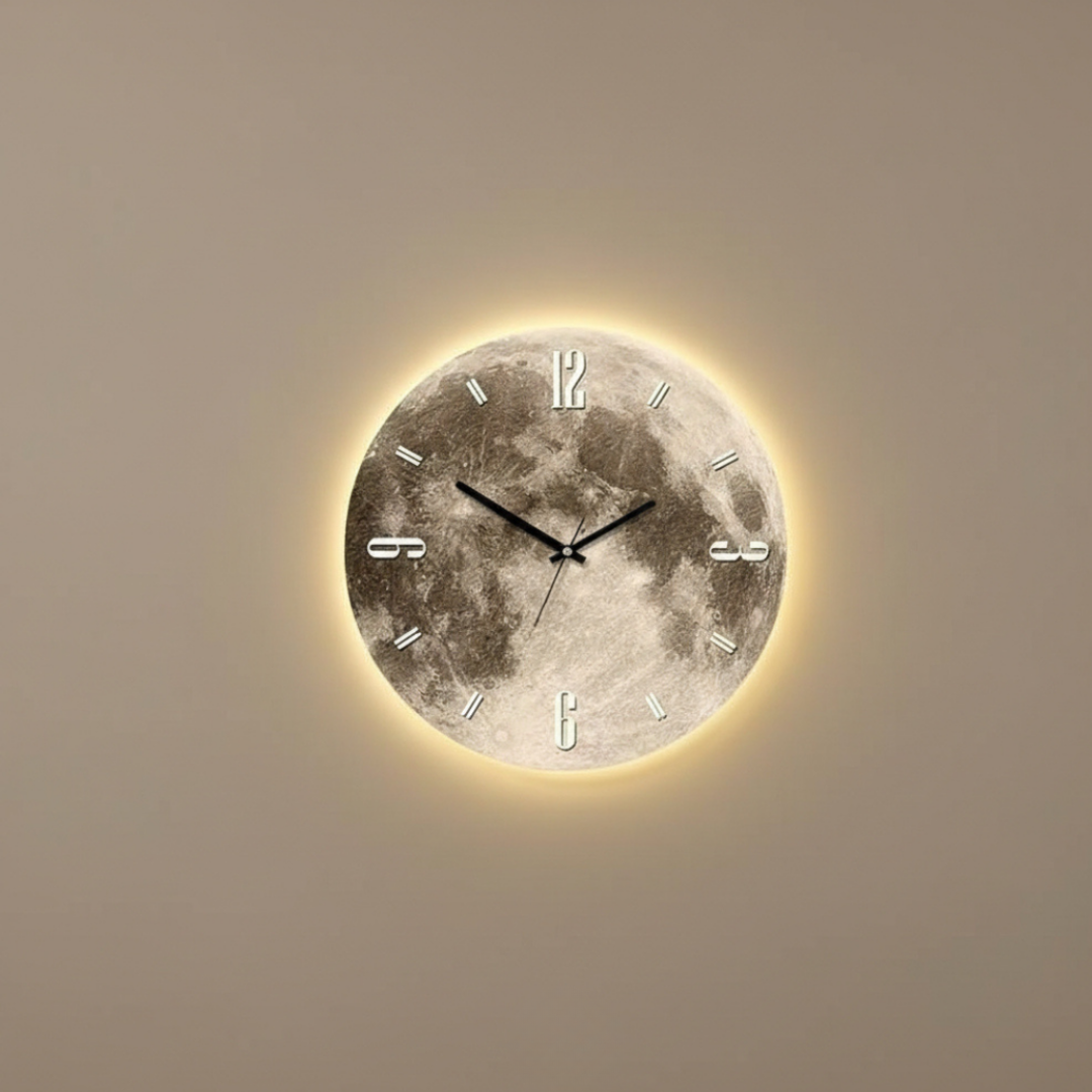 Elara Haus Luxury LED Moon Wall Clock – High-Definition 3D Texture