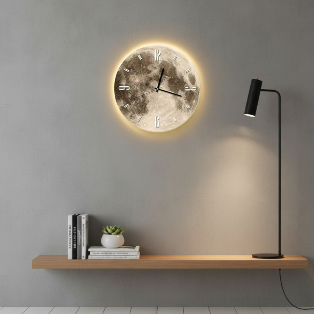 Elara Haus Luxury LED Moon Wall Clock – High-Definition 3D Texture