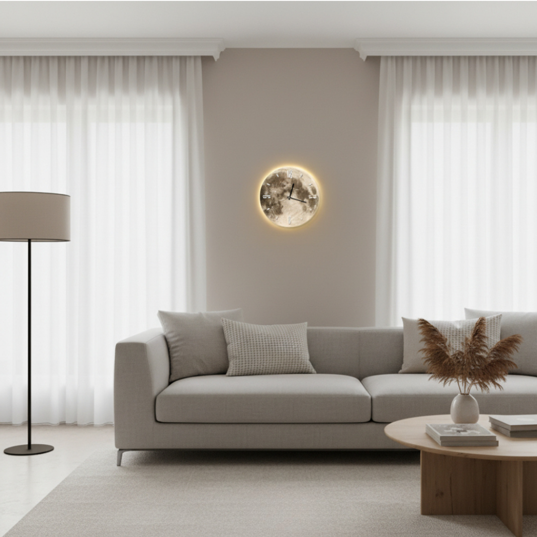 Elara Haus Luxury LED Moon Wall Clock – High-Definition 3D Texture