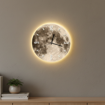 Elara Haus Luxury LED Moon Wall Clock – High-Definition 3D Texture