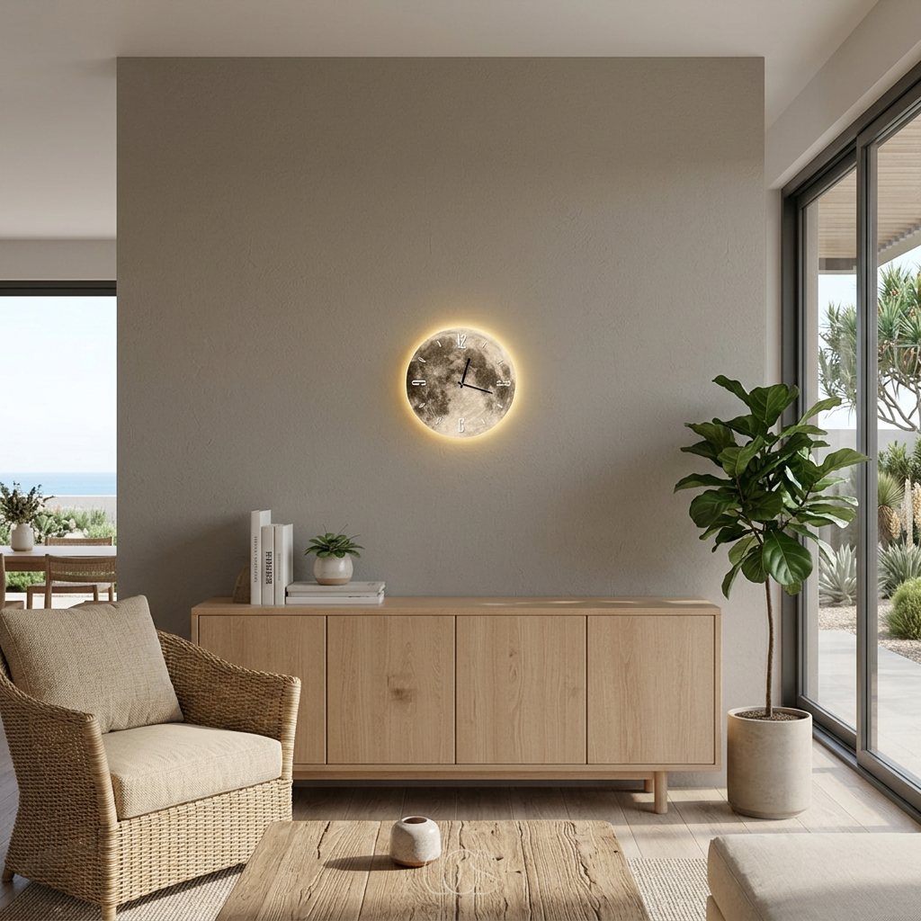 Elara Haus Luxury LED Moon Wall Clock – High-Definition 3D Texture