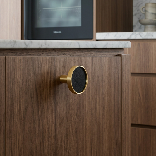 Elara Haus Luxury Leather Wrapped Brass Cabinet Handle