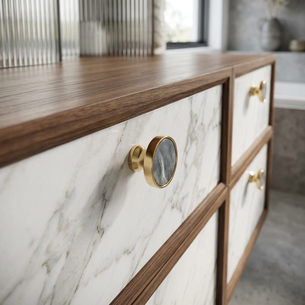 Elara Haus Luxury Modern Brass & Stone Round Cabinet Pull Handle