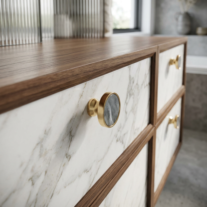 Elara Haus Luxury Modern Brass & Stone Round Cabinet Pull Handle