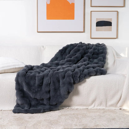 Elara Haus Luxury Rabbit Faux Fur Throw - Ultra Plush Blanket