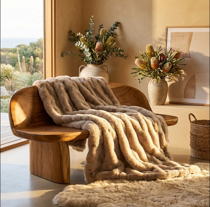 Elara Haus Luxury Rabbit Faux Fur Throw - Ultra Plush Blanket
