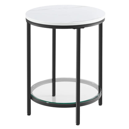 Aurephine - Two-Level Glass Side Table with Marble Look 0