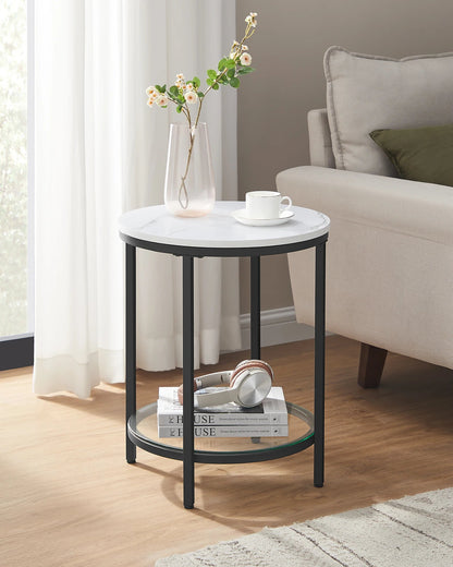 Aurephine - Two-Level Glass Side Table with Marble Look 1