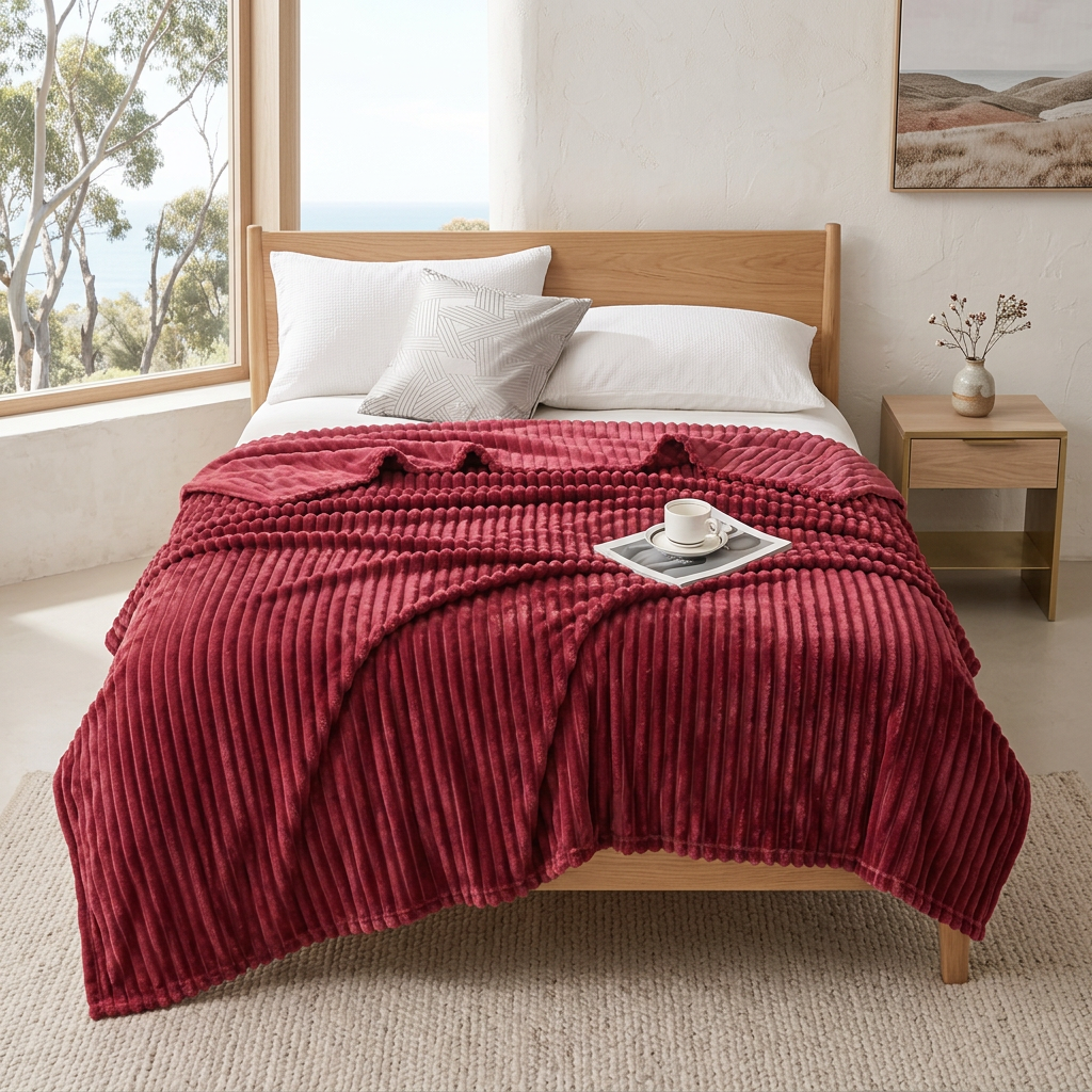 Elara Haus Luxury Striped Fleece Throw Blanket