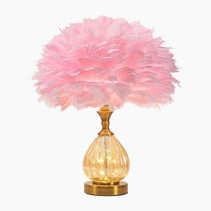 Feather table lamp, cute furry, teardrop glass 0
