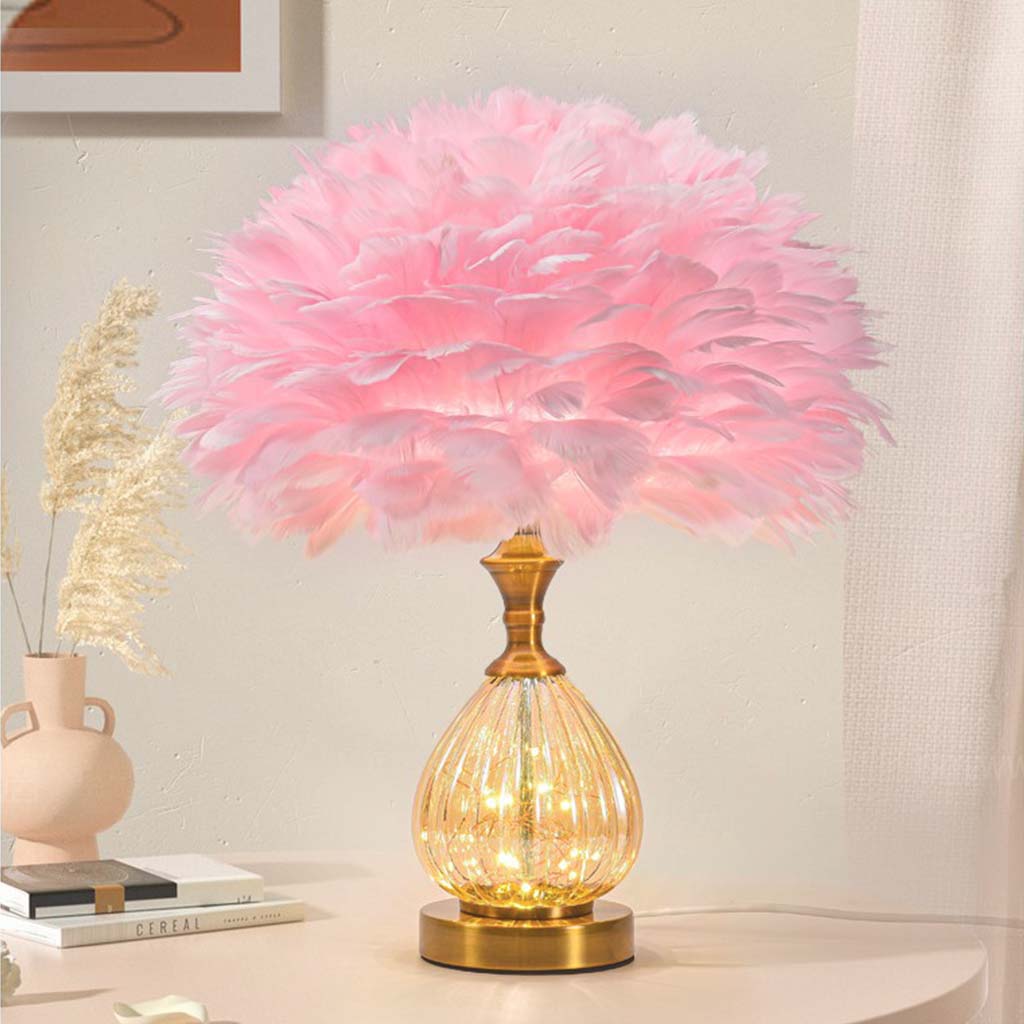 Feather table lamp, cute furry, teardrop glass 3