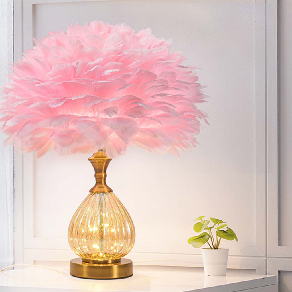 Feather table lamp, cute furry, teardrop glass 2