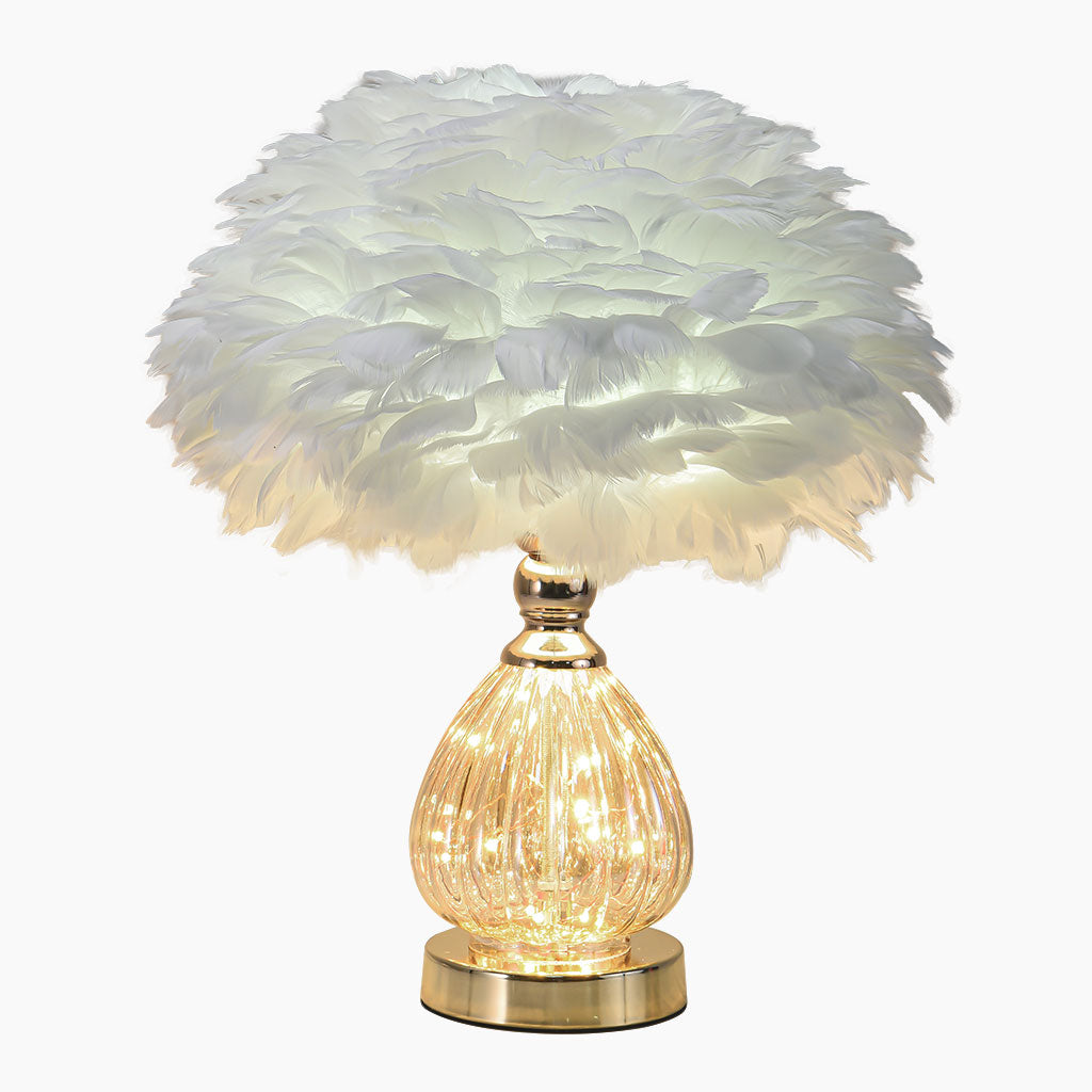 Feather table lamp, cute furry, teardrop glass 1