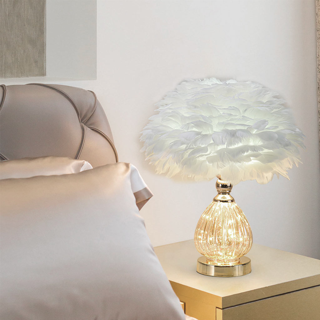 Feather table lamp, cute furry, teardrop glass 4