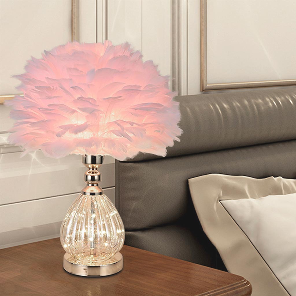 Feather table lamp, cute furry, teardrop glass 6
