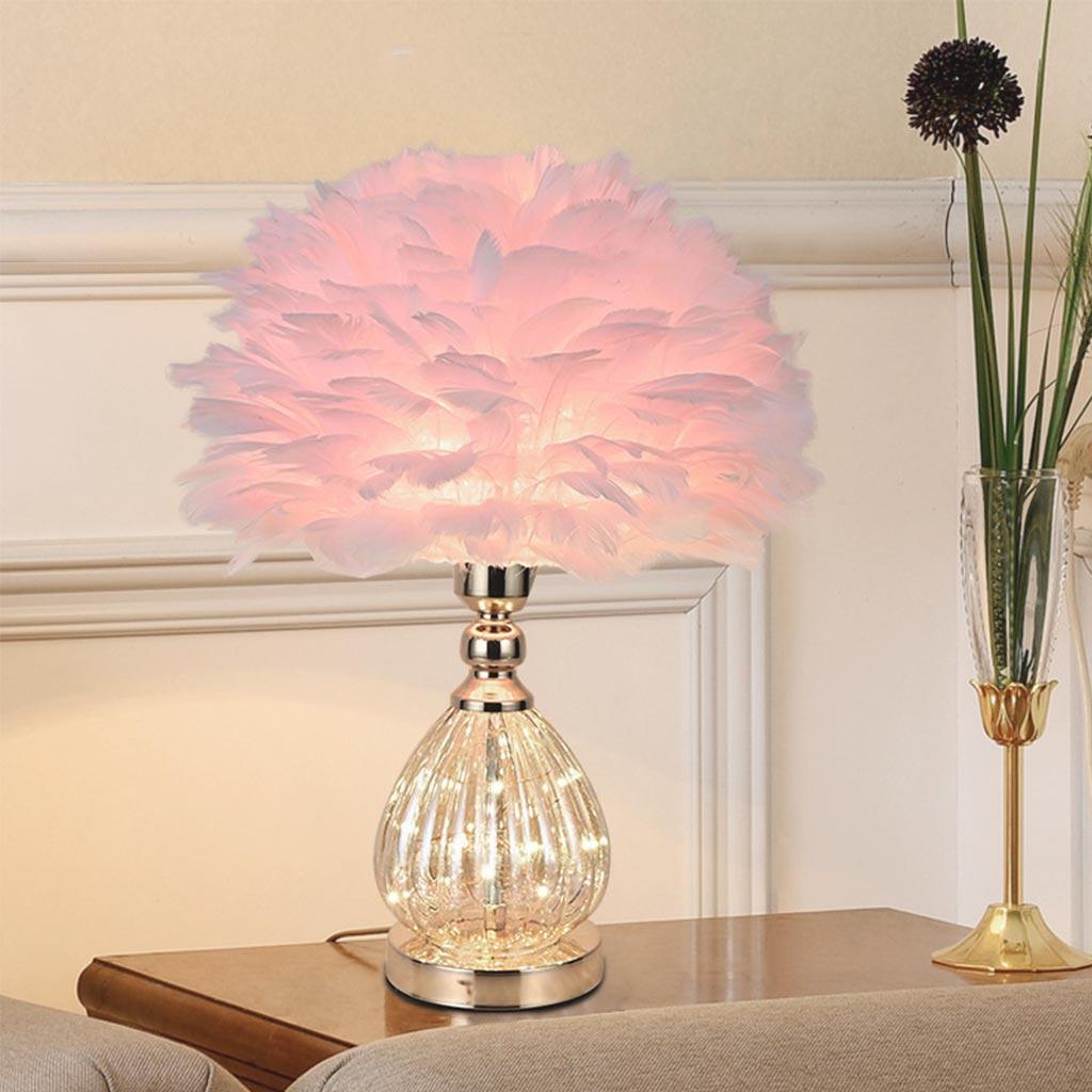 Feather table lamp, cute furry, teardrop glass 7